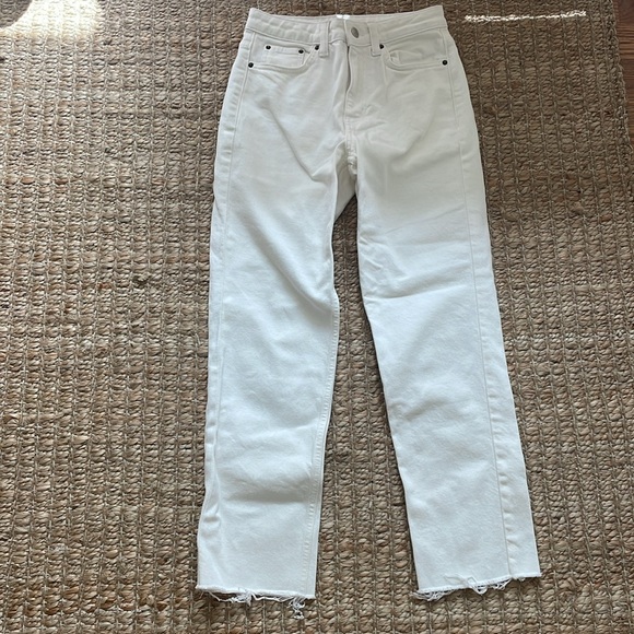 TopShop White Straight Leg Jeans Raw Hem 24 - Picture 4 of 7